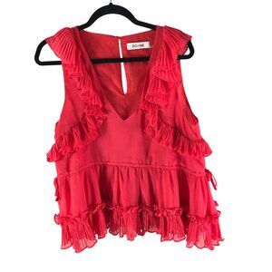 Do+Be Womens Red Sleeveless Ruffle Layered V-Neck Blouse Keyhole Back M
